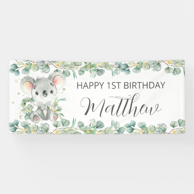 Banderoles Cute Koala Eucalyptus Greenery Welcome Backdrop  (Horizontal)