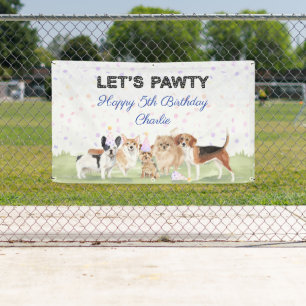 Banderoles Cute Let's Pawty Blue Custom Chig fête d'anniversa