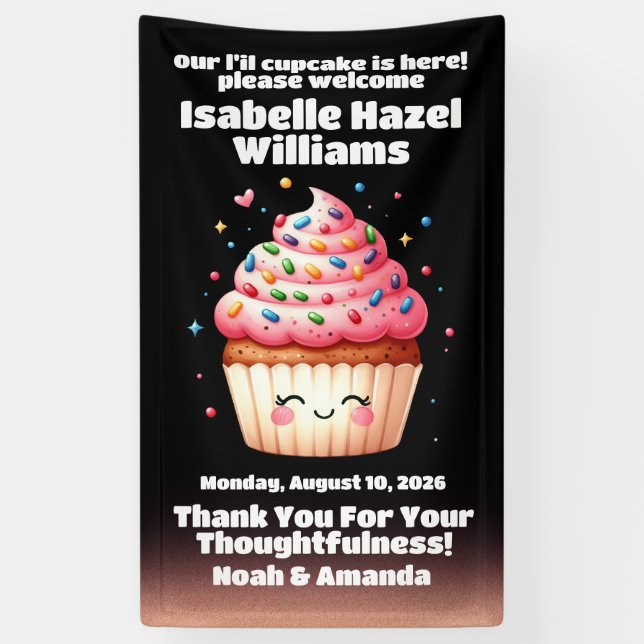 Banderoles Cute L'il Cupcake Sprinkings Baby shower Bienvenue (Vertical)