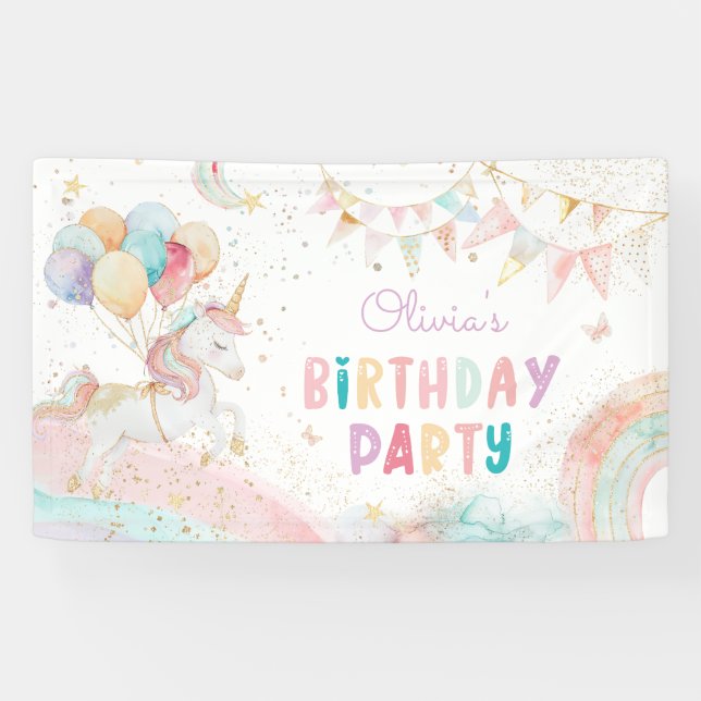 Banderoles Cute Magique Unicorn Rainbow fête d'anniversaire (Horizontal)