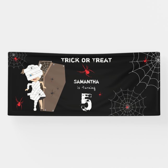 Banderoles Cute Mummy Coffin Girl Halloween fête d'anniversai (Horizontal)