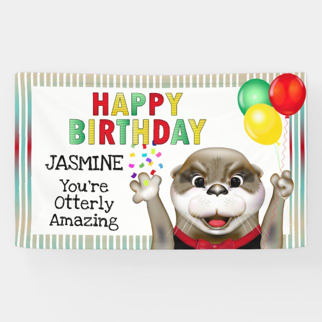 Banderoles Cute Otter à Tuxedo | Joyeux anniversaire (Horizontal)