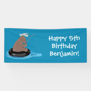 Banderoles Cute ourson ourson pêche anniversaire personnalisé