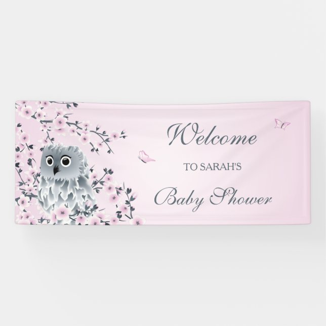 Banderoles Cute Owl rose cerisier fleurs Baby shower personna (Horizontal)