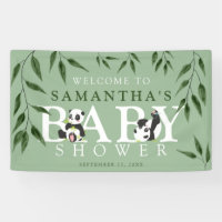 Cute Panda & Foliage Baby shower neutre