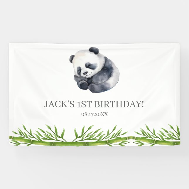 Banderoles Cute Panda Green Bamboo fête d'anniversaire (Horizontal)