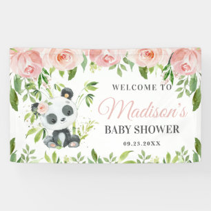 Banderoles Cute Panda Rose Flore Vert Bambou fond