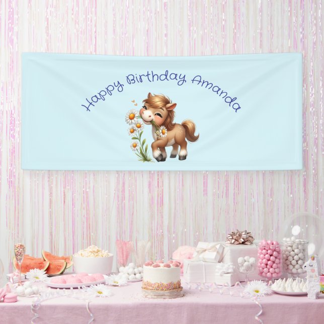 Banderoles Cute Pony Mange Daisées Anniversaire (Fête)