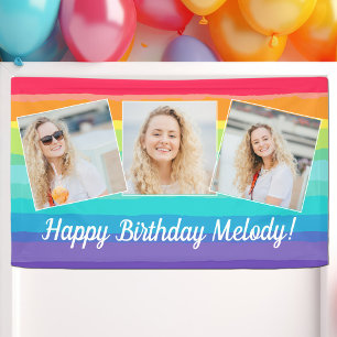 Banderoles Cute Rainbow Photo Collage Personnalisé Anniversai