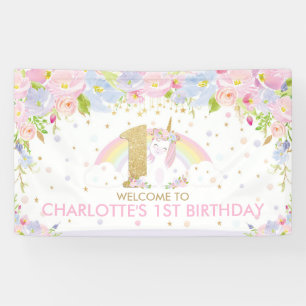 Banderoles Cute Rainbow Unicorn 1er Anniversaire Accueil