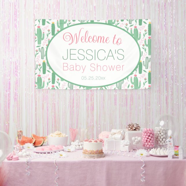 Banderoles Cute Retro Cactus Baby shower Floral Succulent (Fête)