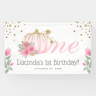 Banderoles Cute rose Citrouille Floral & Or 1er anniversaire