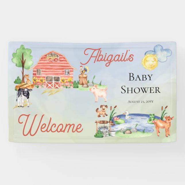 Banderoles Cute Rustic Farm Animaux Barnyard Baby shower (Horizontal)