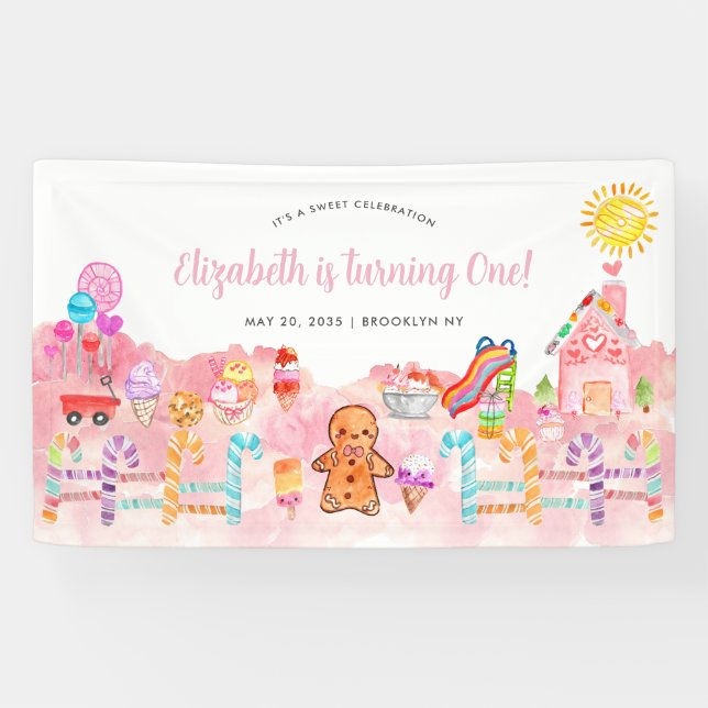 Banderoles Cute Sweet Celebration Candyland Anniversaire de e (Horizontal)