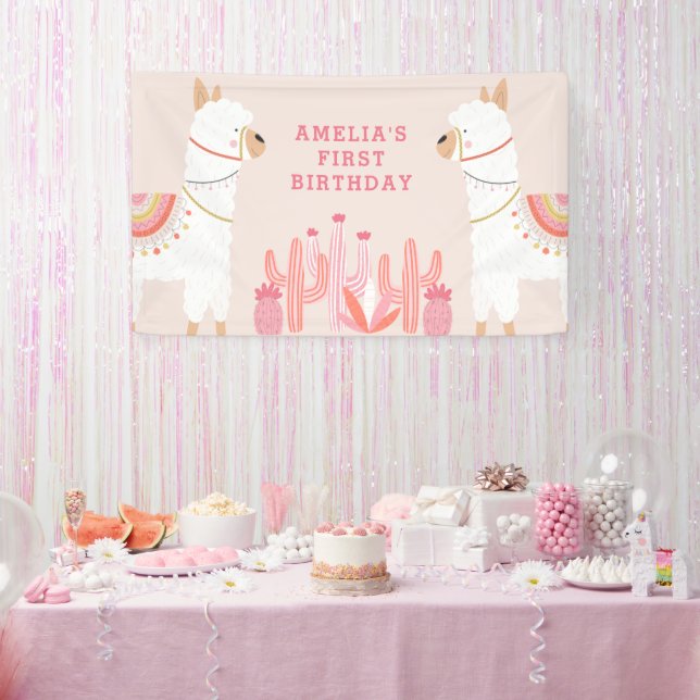 Banderoles Cute Tout Llama Fun Rose Premier Anniversaire (Fête)