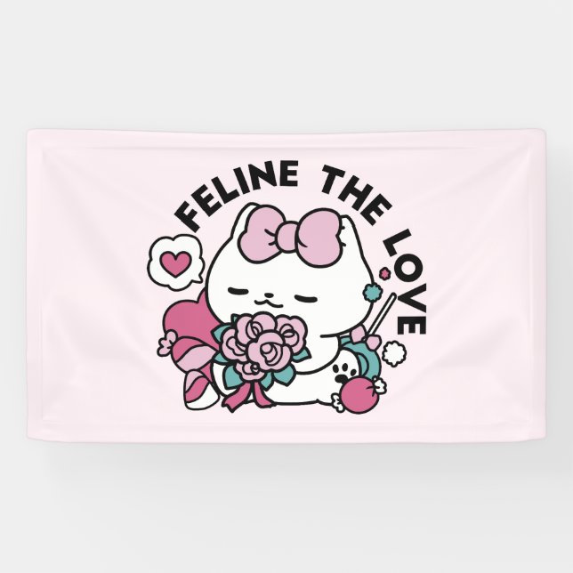 Banderoles Cute Valentine's Cat Design - Feline the Love (Horizontal)