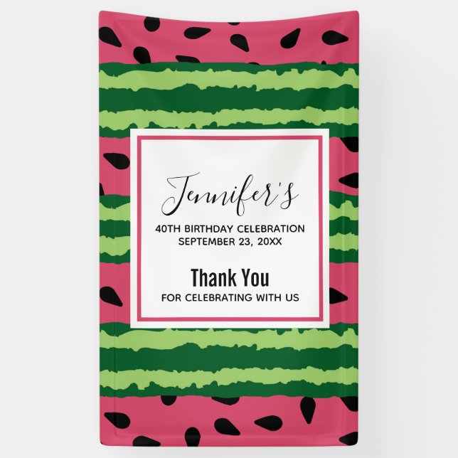 Banderoles Cute Watermelon Motif rose et vert Anniversaire (Vertical)