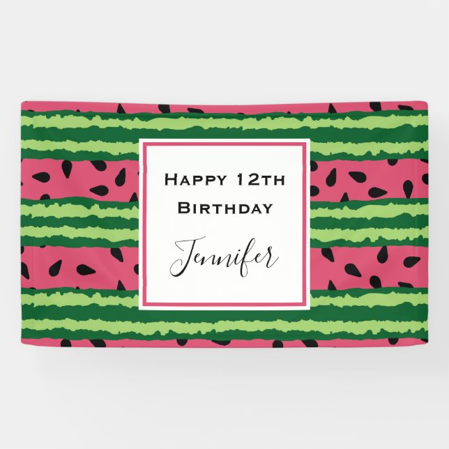 Banderoles Cute Watermelon Motif rose et vert Anniversaire (Horizontal)