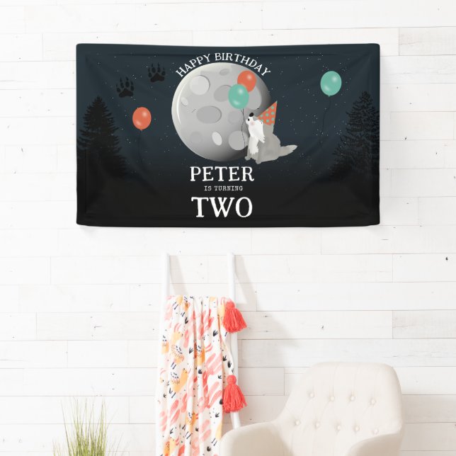 Banderoles Cute Wolf Pack Woodland Moon Howling Birthday (En situation)