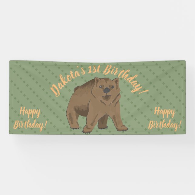 Banderoles Cute Woodland Brown Bear Cub Anniversaire (Horizontal)