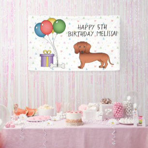 Banderoles Dachshund à poil lisse rouge Joyeux Anniversaire