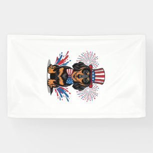 Banderoles Dachshund patriotique feux d'artifice art vectorie