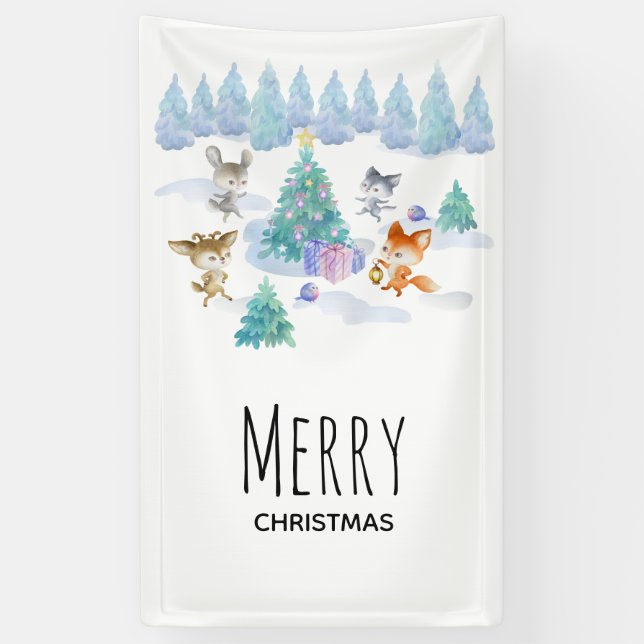 Banderoles Danse Animaux de forêt Noël Aquarelle (Vertical)