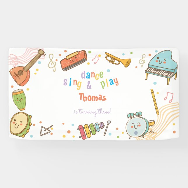 Banderoles Danse chanter et jouer anniversaire de enfant (Horizontal)