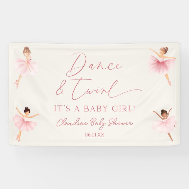 Banderoles Danse et Twirl Ballerina Baby shower de ballet ros (Horizontal)