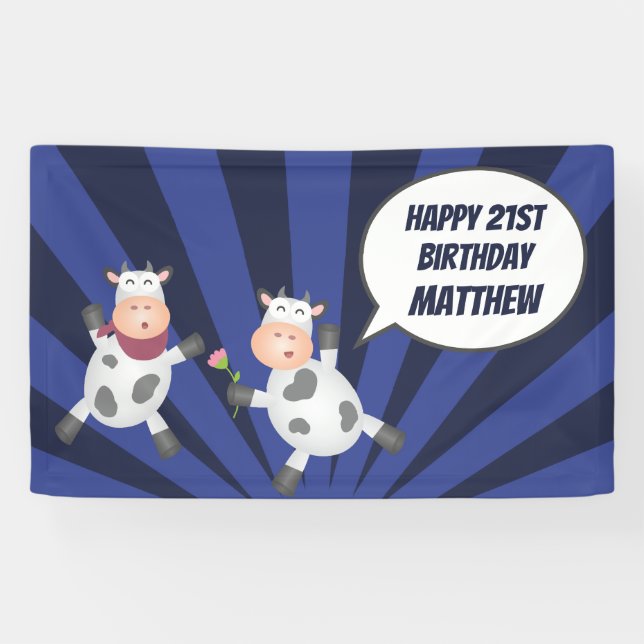 Banderoles Danser mignonne Cartoon Vache Couple Amusant Anniv (Horizontal)