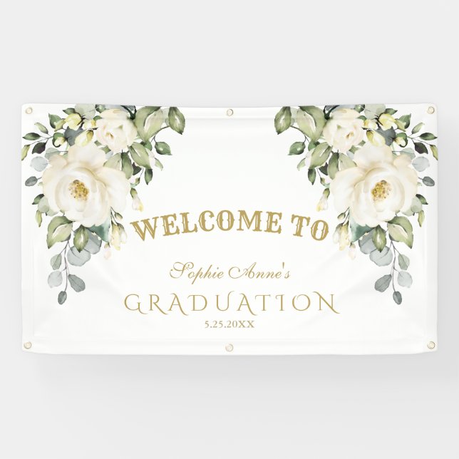 Banderoles Délicat Fleurs blanches Affiche de bienvenue de di (Horizontal)