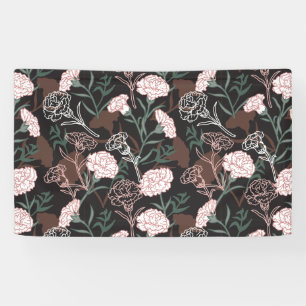 Banderoles Délicates oeillets roses avec fleurs Feuilles vert