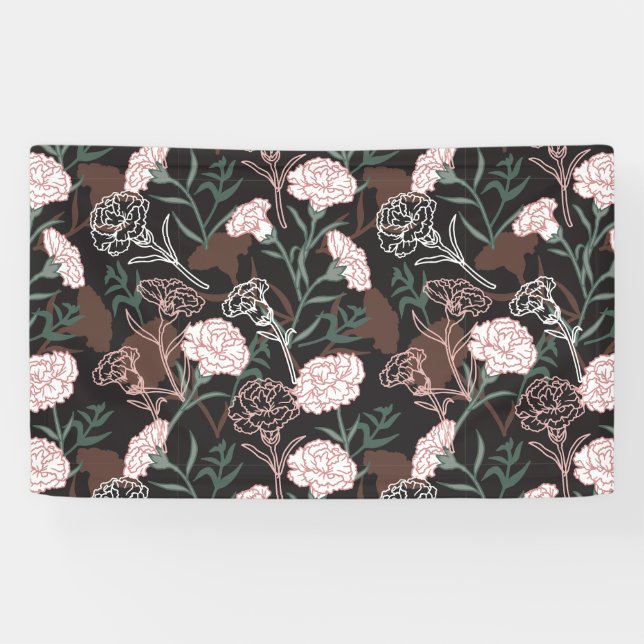Banderoles Délicates oeillets roses avec fleurs Feuilles vert (Horizontal)