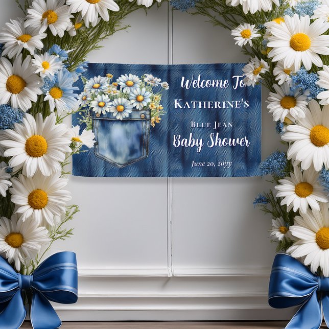Banderoles Denim Blue Jean | Baby shower floral de Daisies (Blue Jean Pocket Denim and Daisies Baby Shower Banner)