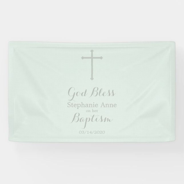 Banderoles Dentelle florale sensible opale bleue de baptême (Horizontal)