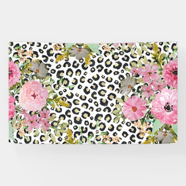 Banderoles Design Empreinte de léopard et floral élégant (Horizontal)