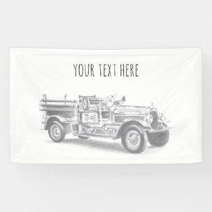 Banderoles dessin au crayon vintage pour camion à feu