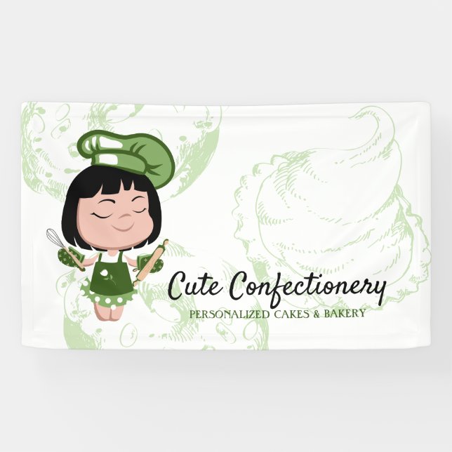 Banderoles Dessin de confiserie Baker green Girl (Horizontal)