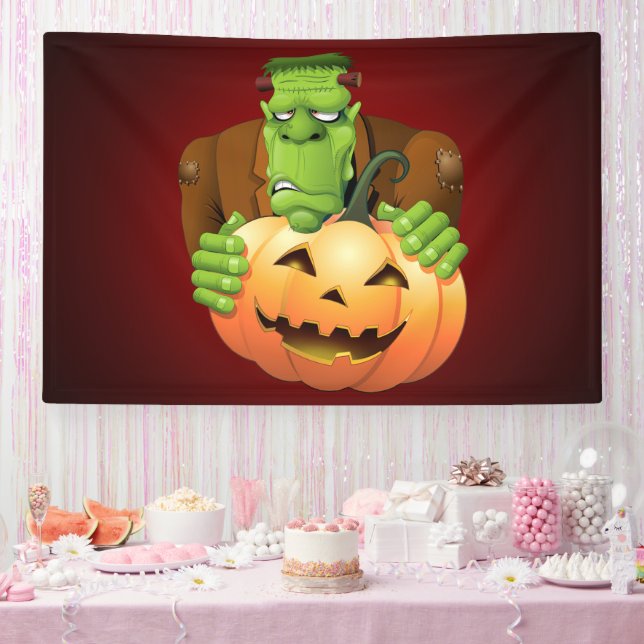 Banderoles Dessin de Frankenstein Monster avec Citrouille (Fête)