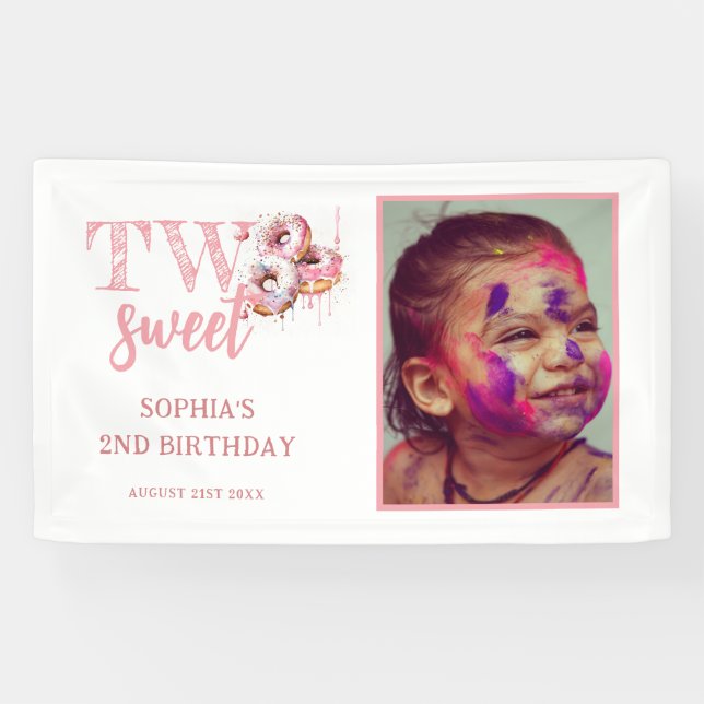 Banderoles Deux beignets rose doux fille photo 2e anniversair (Horizontal)