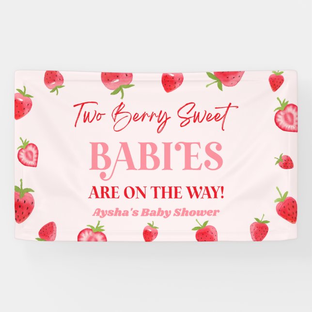 Banderoles Deux Berry Sweet Baby Baby shower Twin fraise (Horizontal)