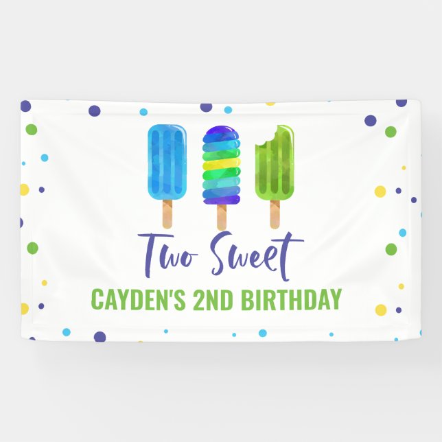 Banderoles Deux Cool 2e anniversaire Ice Pop Blue Green (Horizontal)