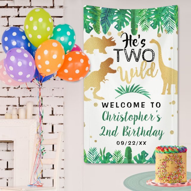 Banderoles Deux Dinosaures Sauvages Boys 2e fête d'anniversai (Créateur téléchargé)