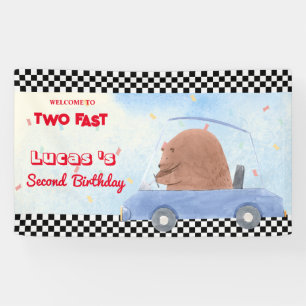 Banderoles Deux Fast Blue Bear Race Car 2ème HBD Party
