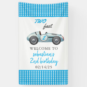Banderoles Deux Fast Blue Race Car 2e fête d'anniversaire