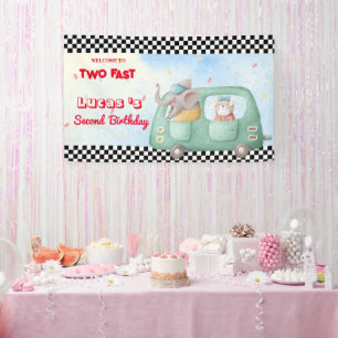 Banderoles Deux Fast Elephant Dog Race Car 2e HBD Party