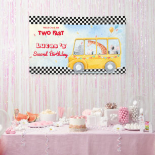 Banderoles Deux Fast Hippo Giraffe School Bus 2ème HBD Party