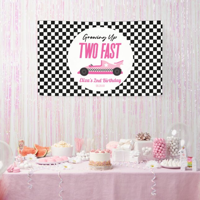 Banderoles Deux Fast Pink Race Car 2e fête d'anniversaire (Fête)