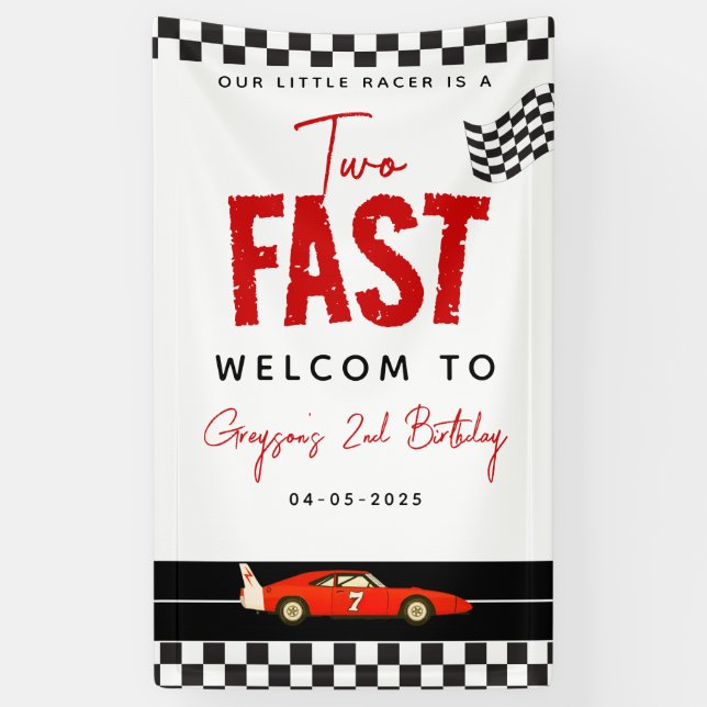 Banderoles Deux Fast Race Car Boy 2e fête d'anniversaire (Vertical)