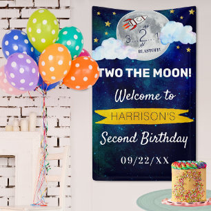 Banderoles Deux lune 2e fête d'anniversaire Bienvenue